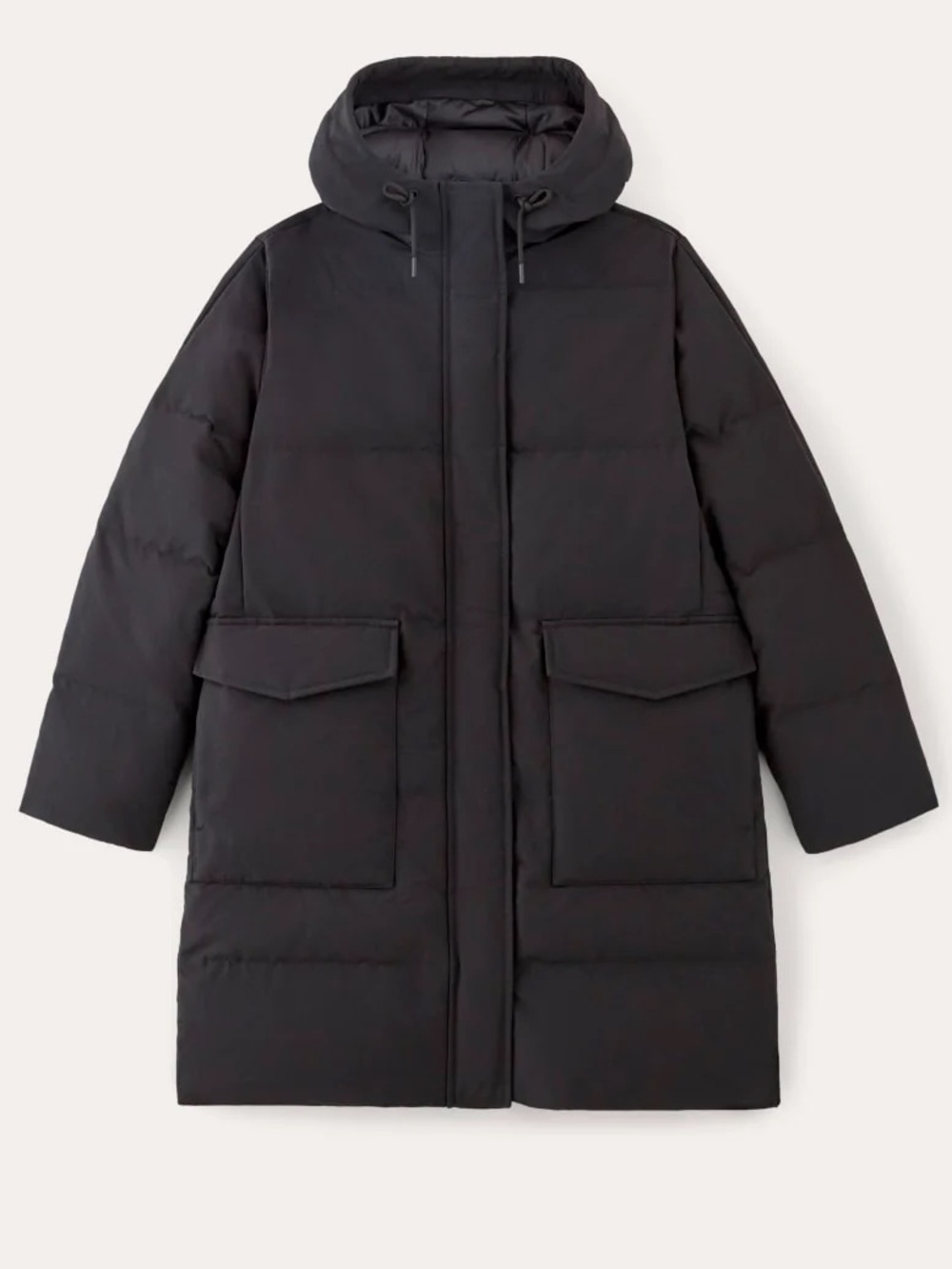 Everlane The Long Puffer Black Medium Hooded Down Alternative Winter Coat NWT